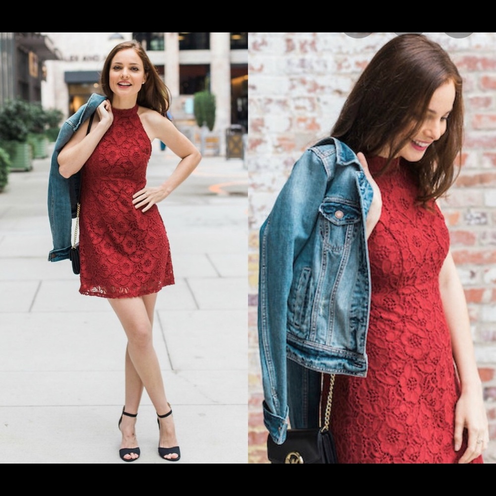 XS Abercrombie red lace halter dress